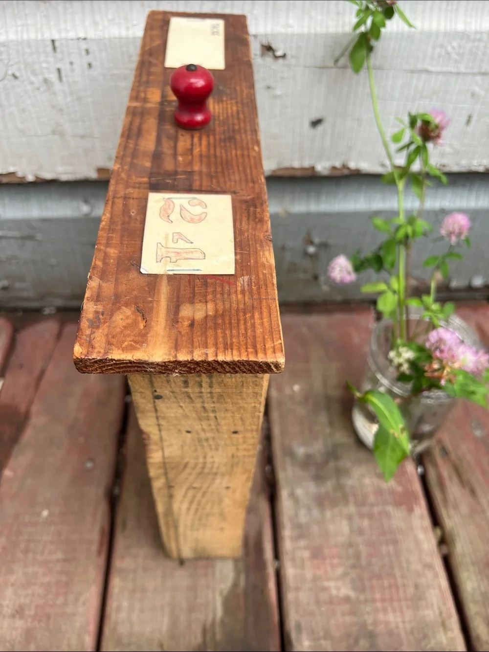 Wooden Wall Shelf Organizer with Red Knob - letterpress style handmade
